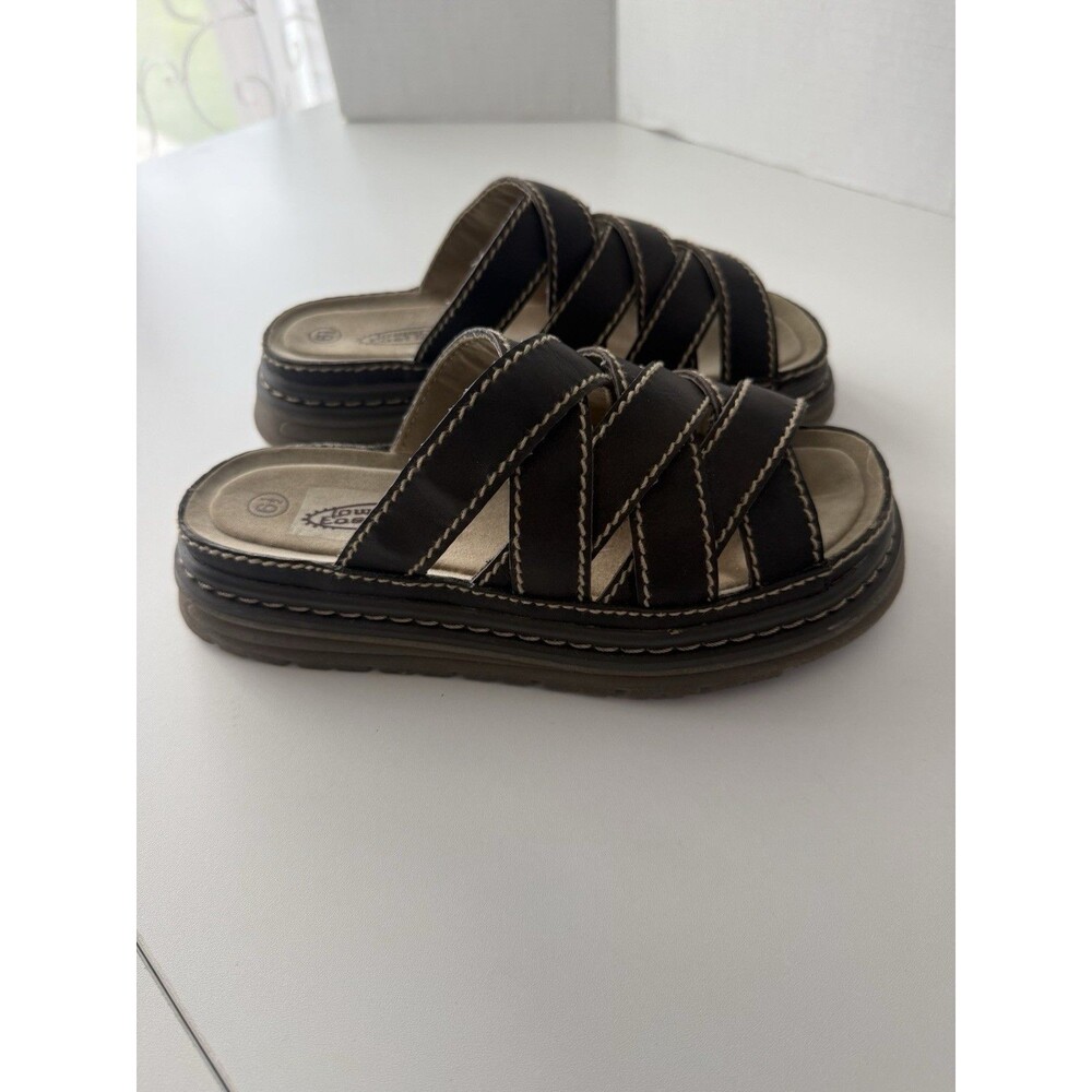 Vintage Lower East Side Brown Chunky Sandals Women 6.5 slip on platform y2k 90s